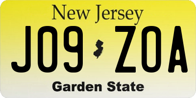 NJ license plate J09ZOA