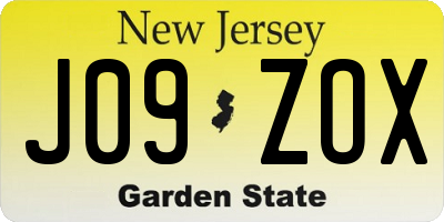 NJ license plate J09ZOX
