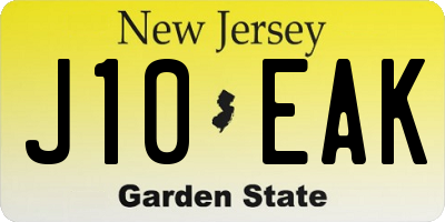 NJ license plate J10EAK