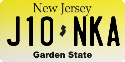 NJ license plate J10NKA