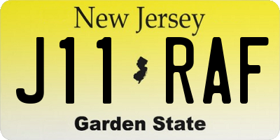 NJ license plate J11RAF