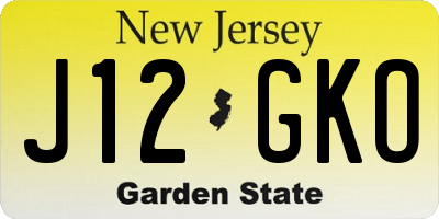 NJ license plate J12GKO