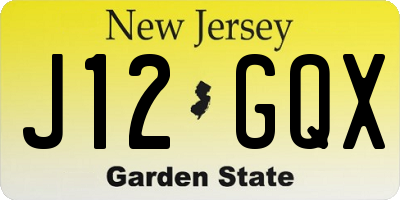 NJ license plate J12GQX