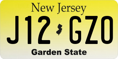 NJ license plate J12GZO
