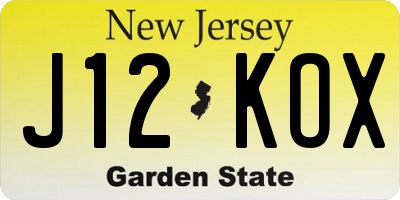 NJ license plate J12KOX