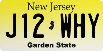 NJ license plate J12WHY