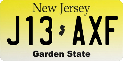 NJ license plate J13AXF