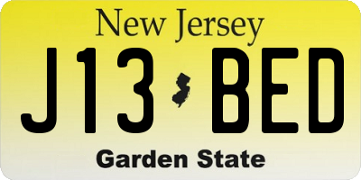 NJ license plate J13BED