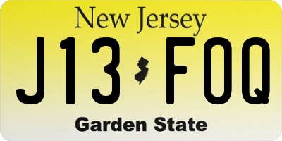 NJ license plate J13FOQ