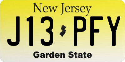 NJ license plate J13PFY