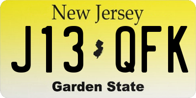 NJ license plate J13QFK