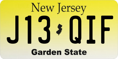 NJ license plate J13QIF