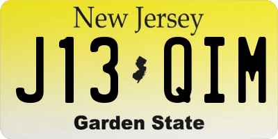 NJ license plate J13QIM