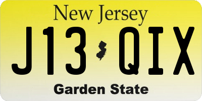 NJ license plate J13QIX
