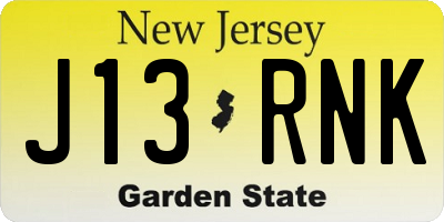 NJ license plate J13RNK