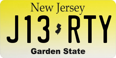 NJ license plate J13RTY