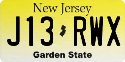 NJ license plate J13RWX