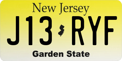 NJ license plate J13RYF
