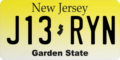 NJ license plate J13RYN