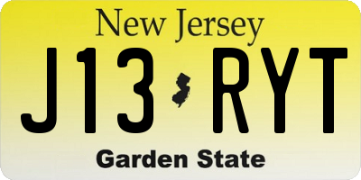 NJ license plate J13RYT