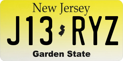 NJ license plate J13RYZ