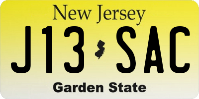NJ license plate J13SAC