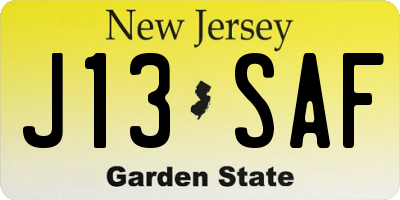 NJ license plate J13SAF