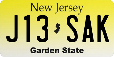 NJ license plate J13SAK