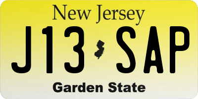 NJ license plate J13SAP