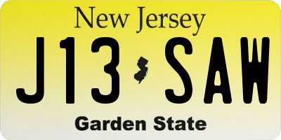 NJ license plate J13SAW