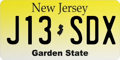 NJ license plate J13SDX