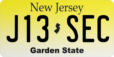 NJ license plate J13SEC