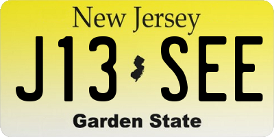 NJ license plate J13SEE