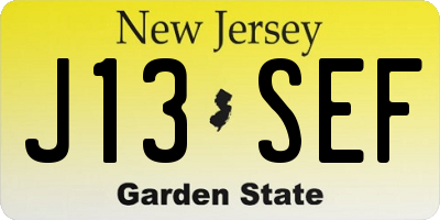 NJ license plate J13SEF