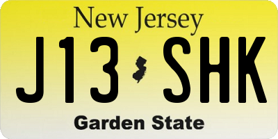NJ license plate J13SHK