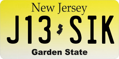 NJ license plate J13SIK