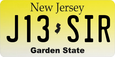 NJ license plate J13SIR
