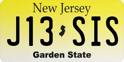 NJ license plate J13SIS