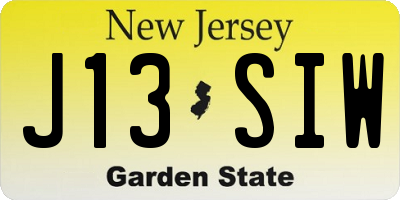 NJ license plate J13SIW