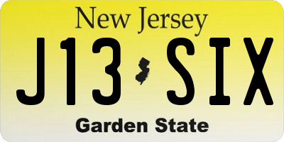 NJ license plate J13SIX