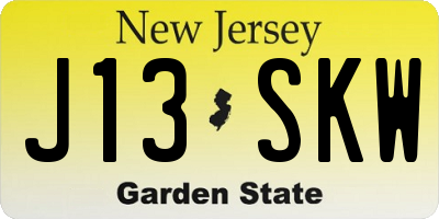 NJ license plate J13SKW
