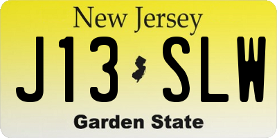 NJ license plate J13SLW