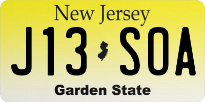 NJ license plate J13SOA