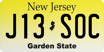NJ license plate J13SOC