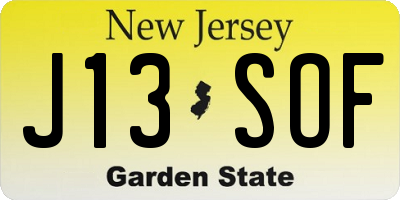 NJ license plate J13SOF