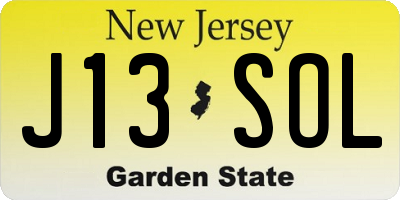 NJ license plate J13SOL
