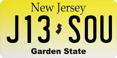 NJ license plate J13SOU