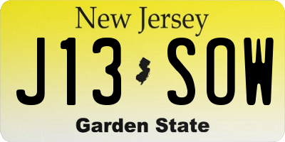 NJ license plate J13SOW