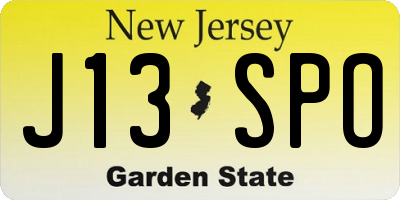 NJ license plate J13SPO