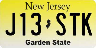 NJ license plate J13STK